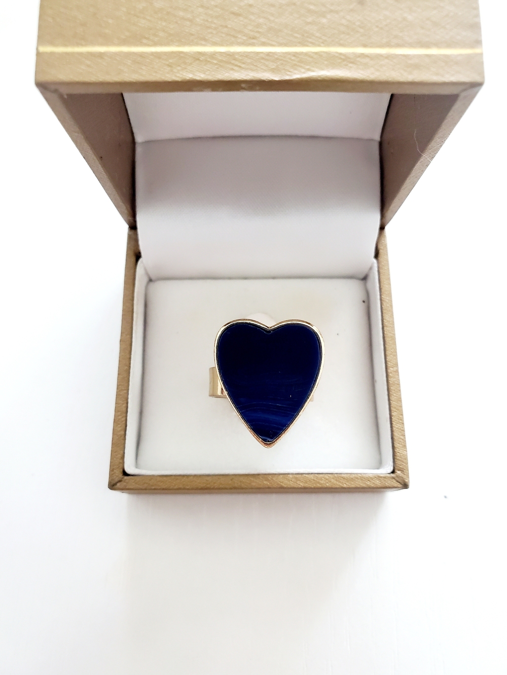 Gold Ring with Deep Blue Heart Stone